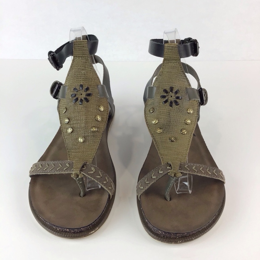 OTBT Stargaze Khaki Green & Black Leather Flat Sandals | 9 - Picture 5 of 13